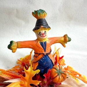 Vintage 1970s Florabelle Flowers scarecrow Fall foliage table centerpiece